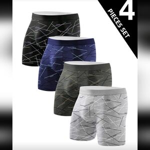 4pcs Men's Fashion Patterned Long Boxer Briefs, Comfortable Stretchy Long Boxer